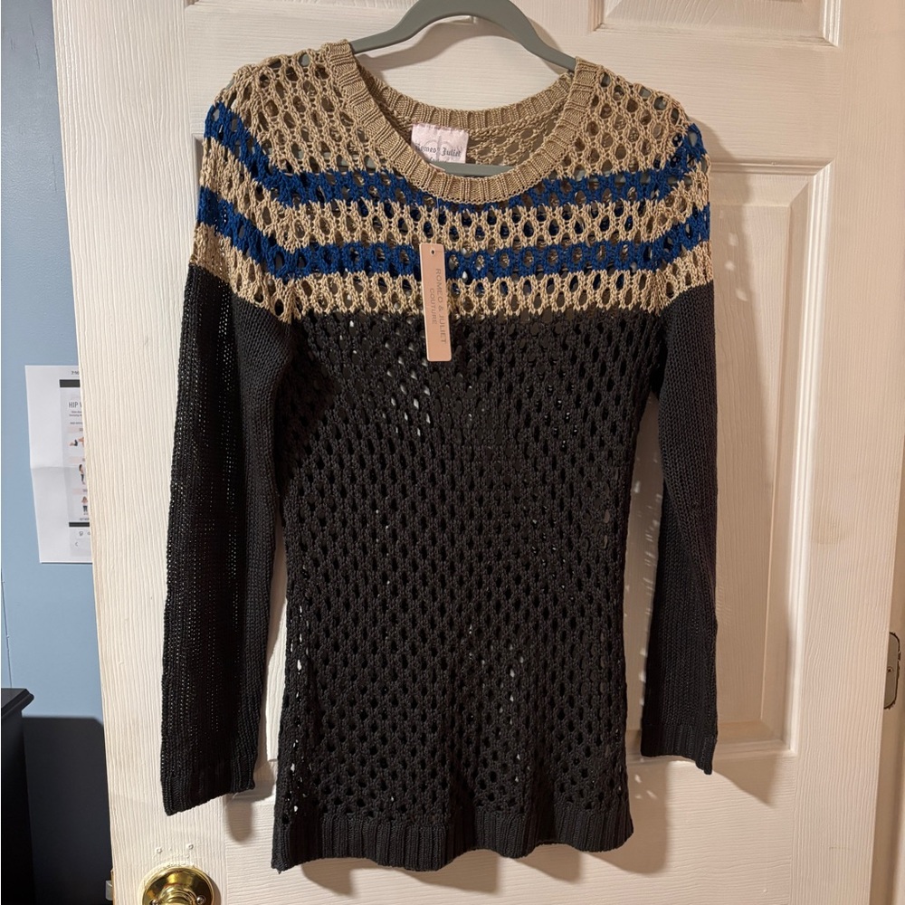 Romeo & Juliet Couture Women's Multicolor Knit Sweater in Gray Tan Teal S
